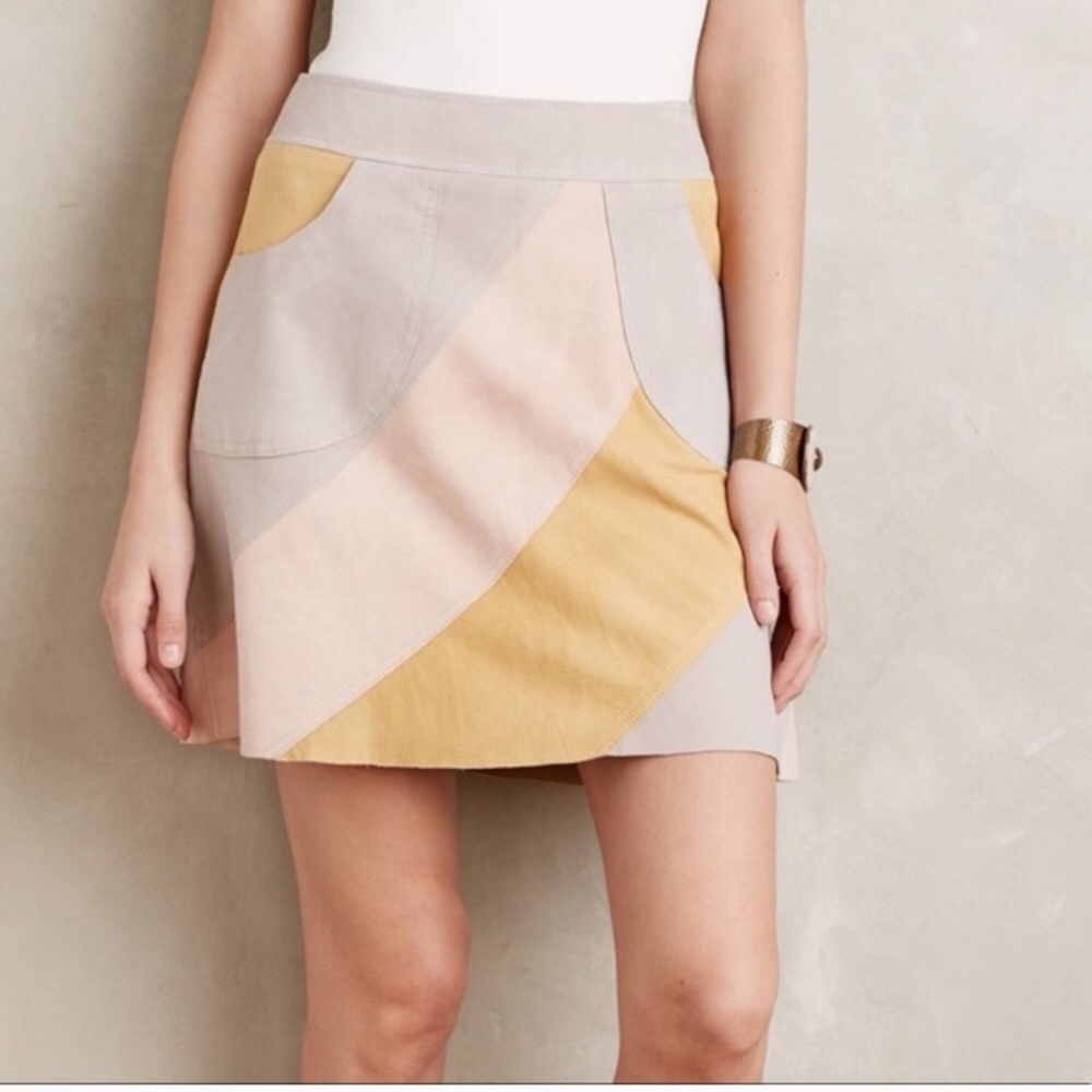 Anthropologie Suede Colorblock Mini Skirt NWOT